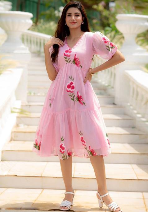 Pink Digital Print Silk Kurta