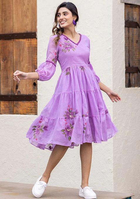 Purple Digital Print Silk Kurta