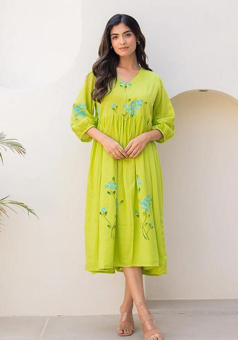 Lemon Green Digital Print Cotton Kurta