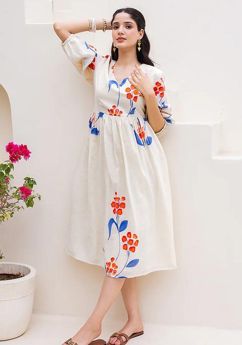 Off White Digital Print Cotton Kurta