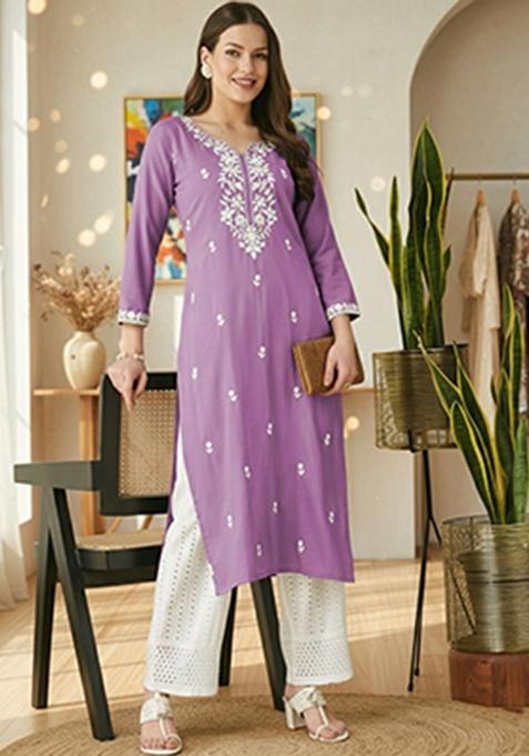 Lavender Embroidery Silk Kurta