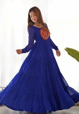 Navy Blue Machine Thread Work Georgette Top