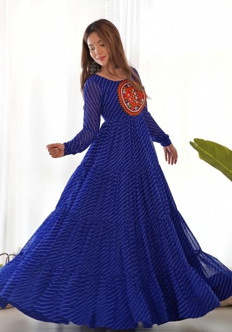 Navy Blue Machine Thread Work Georgette Top