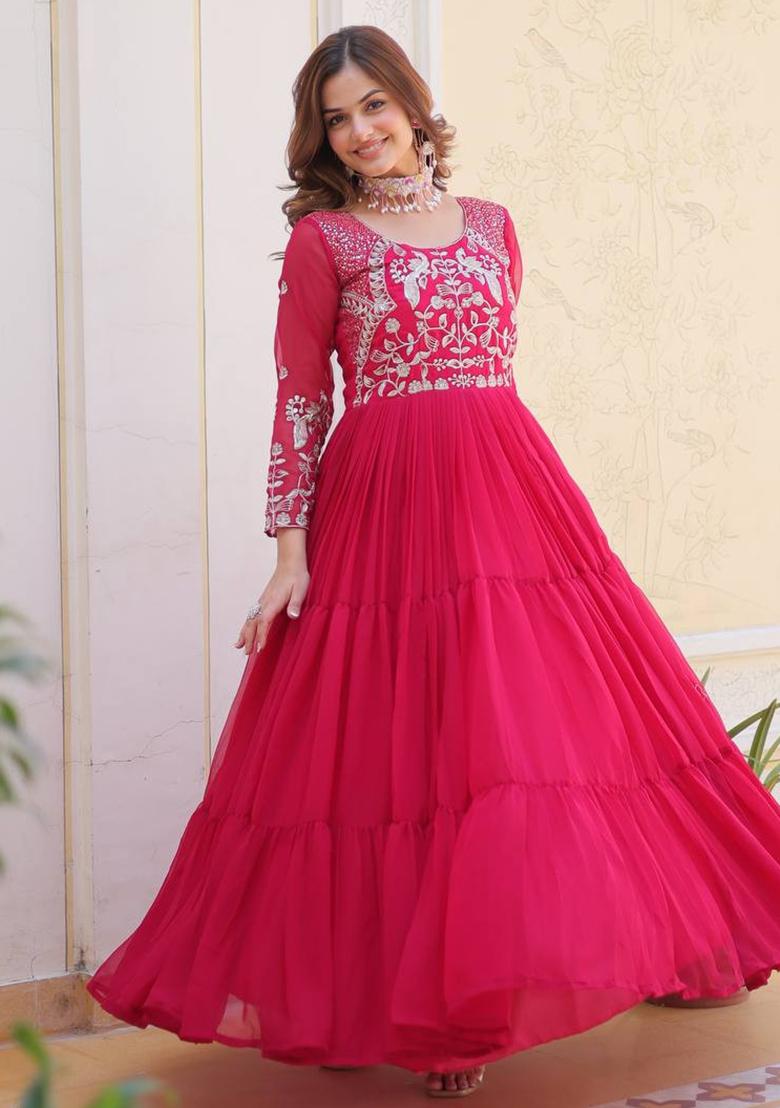 Rani Pink Sequence Georgette Top - Indya