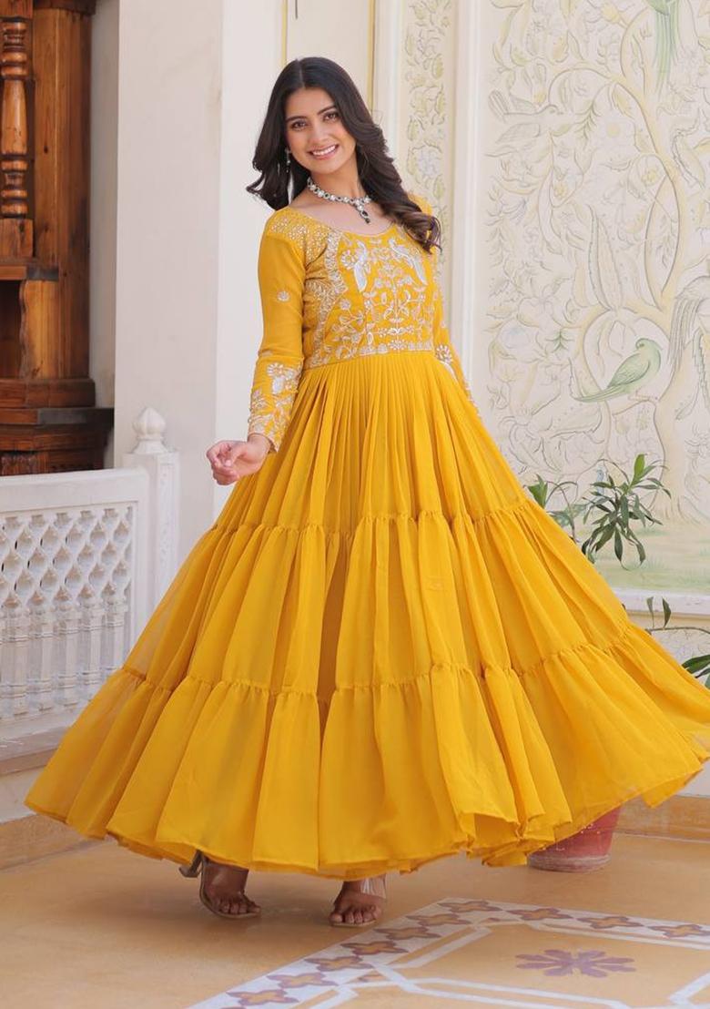 Yellow Sequence Georgette Top - Indya