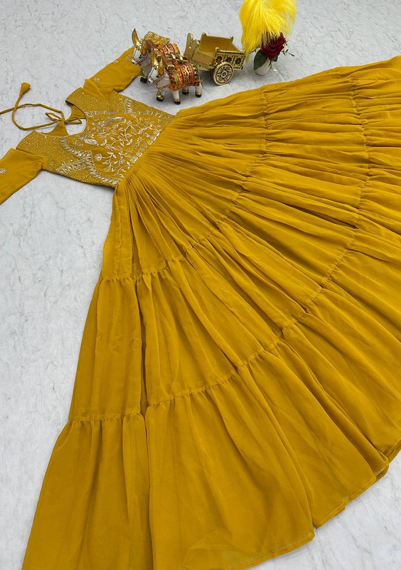 Yellow Sequence Georgette Top - Indya