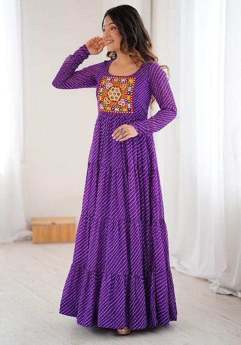 Purple Machine Thread Work Georgette Top