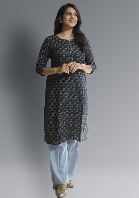 Blue Hand Block Cotton Kurta