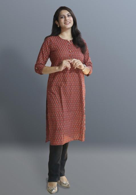 Maroon Hand Block Cotton Kurta