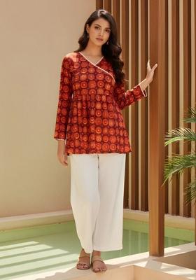 Red Printed Silk Top