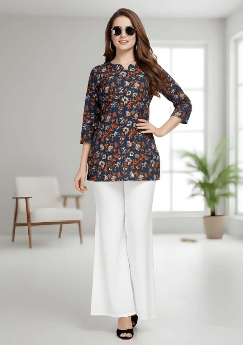 Black Printed Cotton Top - Indya