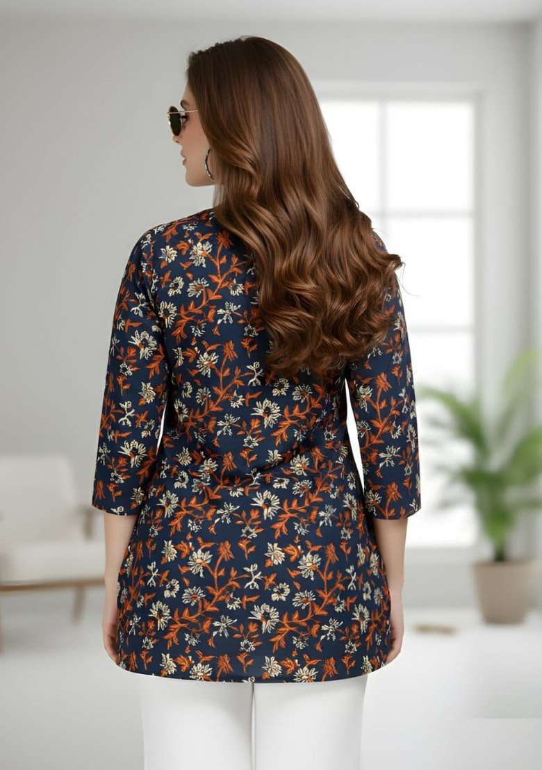 Black Printed Cotton Top - Indya