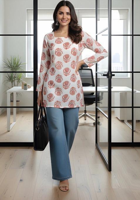 White Printed Rayon Top