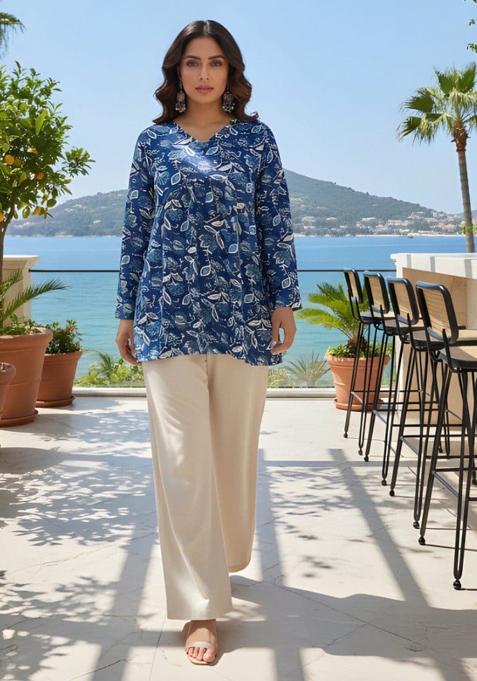 Blue Printed Rayon Top