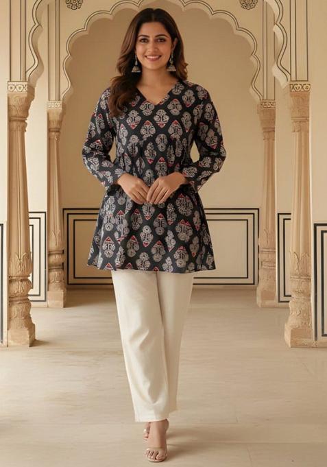 Black Printed Rayon Top