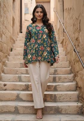 Green Printed Cotton Top