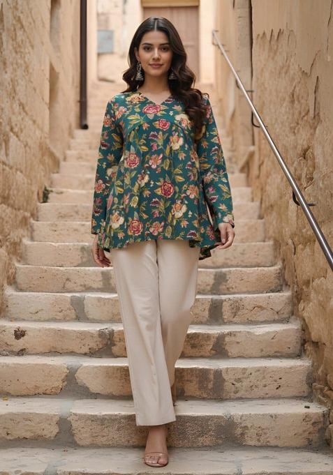 Green Printed Cotton Top