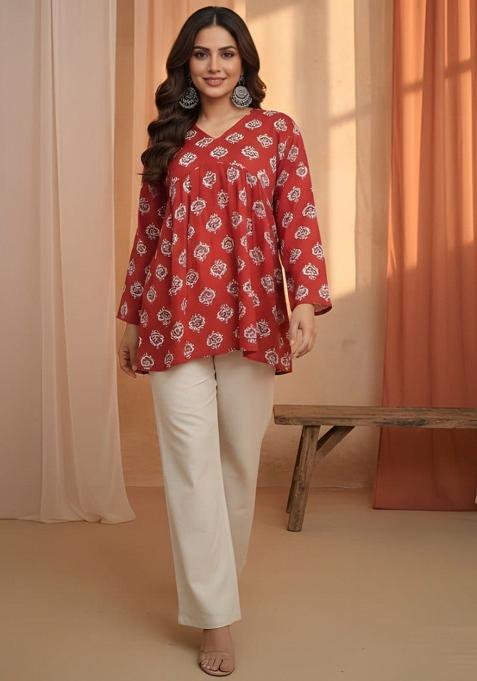 Red Printed Cotton Top
