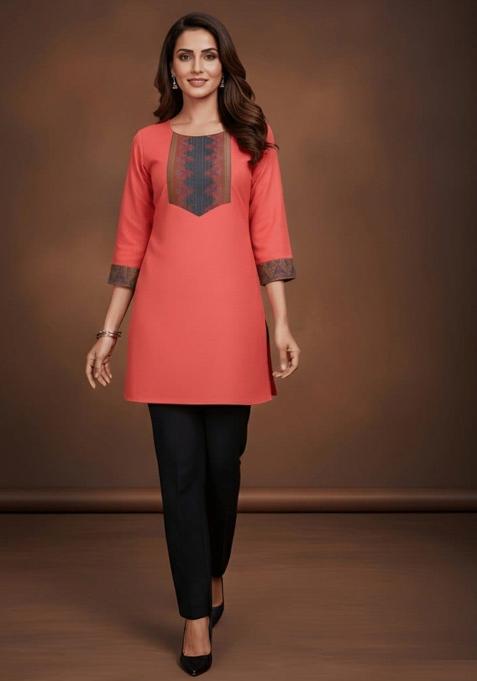 Peach Jacquard Cotton Top