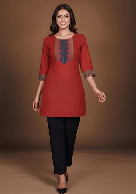 Red Jacquard Cotton Top