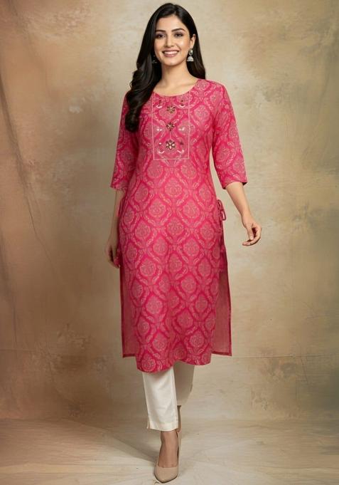 Pink Printed Cotton Kurti