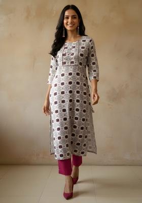 White Printed Cotton Kurti