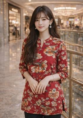 Red Foil Print Rayon Kurta