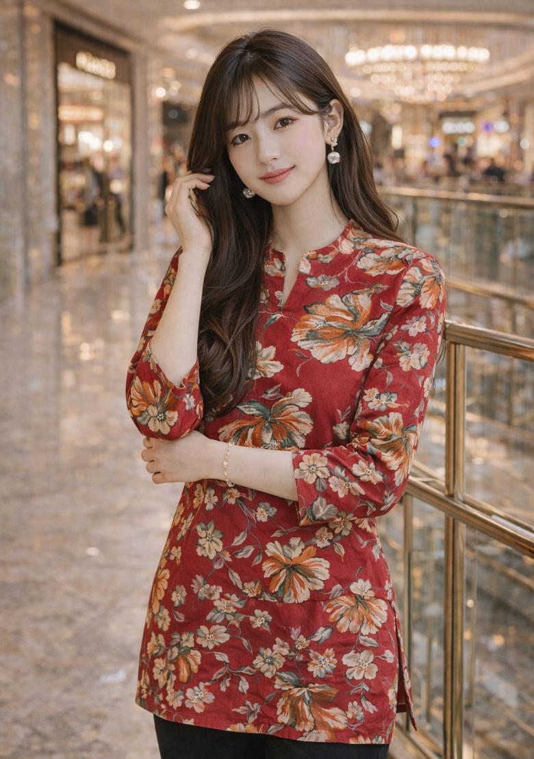 Red Foil Print Rayon Kurta - Indya