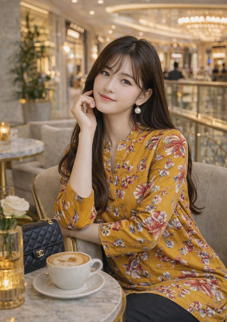 Mustard Foil Print Rayon Kurta - Indya