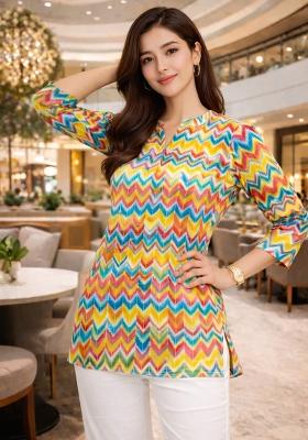 Multicolor Foil Print Rayon Kurta