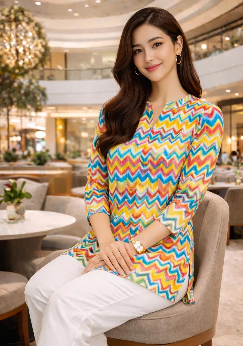 Multicolor Foil Print Rayon Kurta - Indya