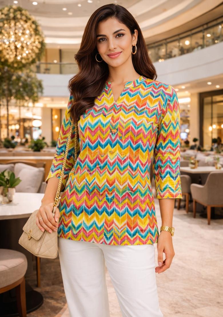 Multicolor Foil Print Rayon Kurta - Indya