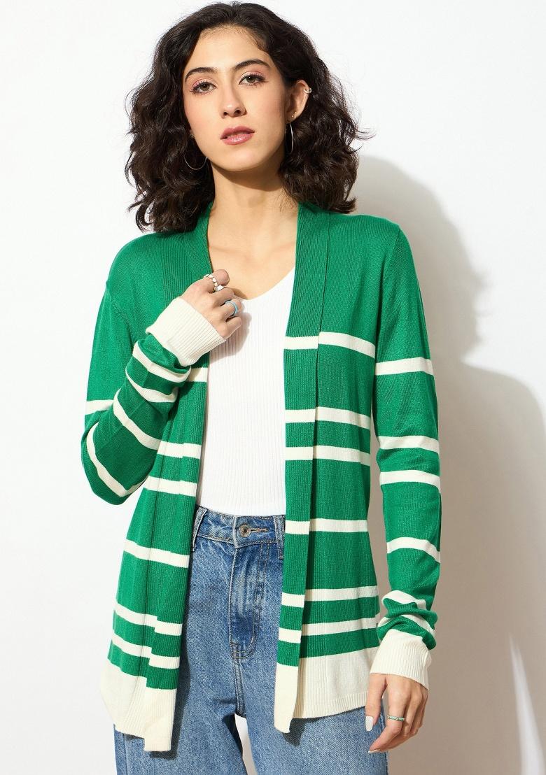 Green Striped Rib Shrug - Indya