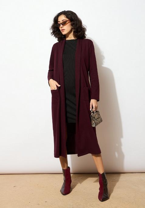 Burgundy Soild Rib Shrug