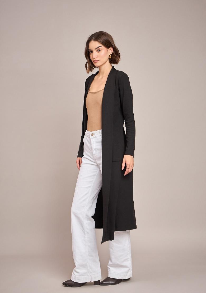 Black Soild Rib Shrug - Indya