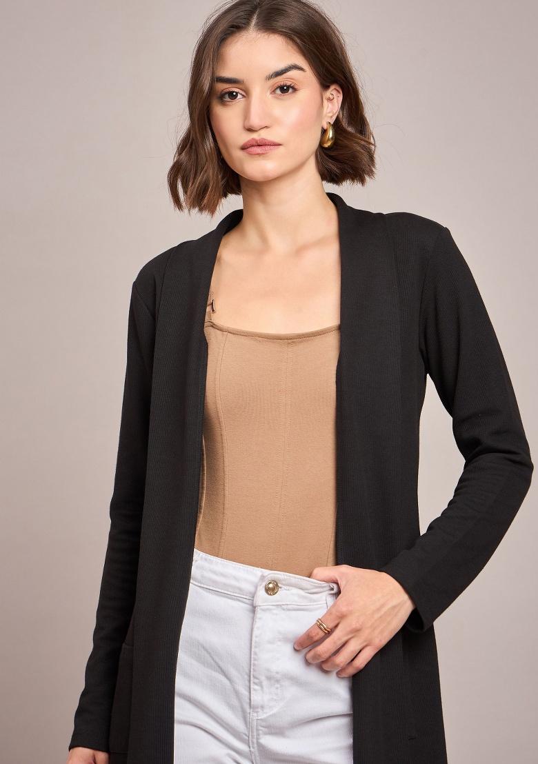 Black Soild Rib Shrug - Indya