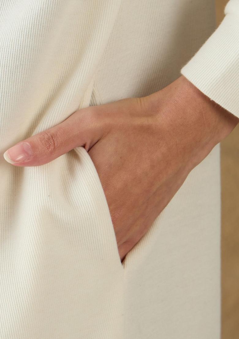 Off White Soild Rib Shrug - Indya