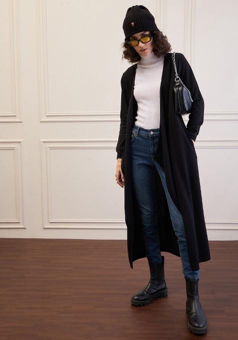 Black Soild Rib Shrug