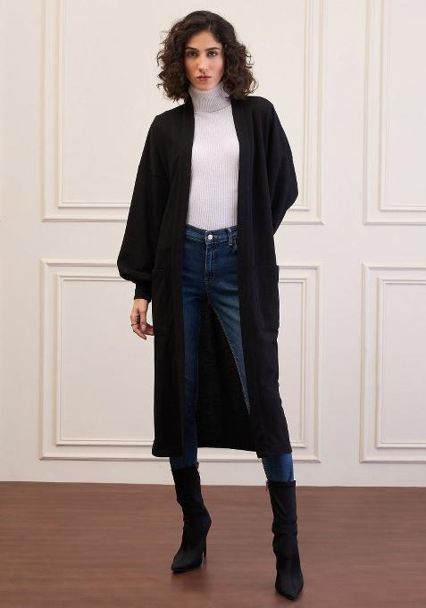 Black Soild Rib Shrug