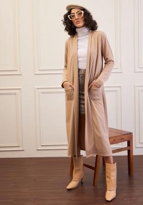 Beige Soild Rib Shrug