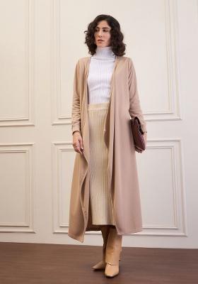 Beige Soild Rib Shrug