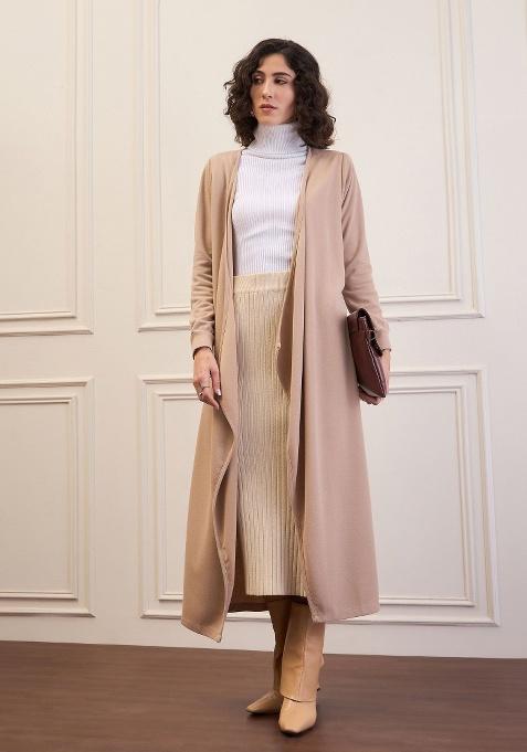Beige Soild Rib Shrug