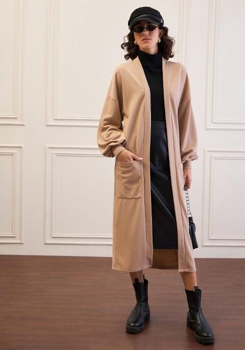 Beige Soild Rib Shrug