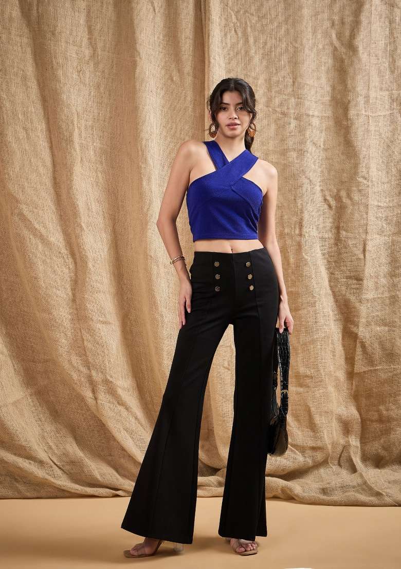 Blue Soild Cotton Top - Indya