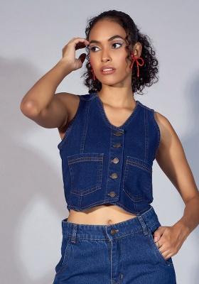 Navy Blue Soild Rib Top