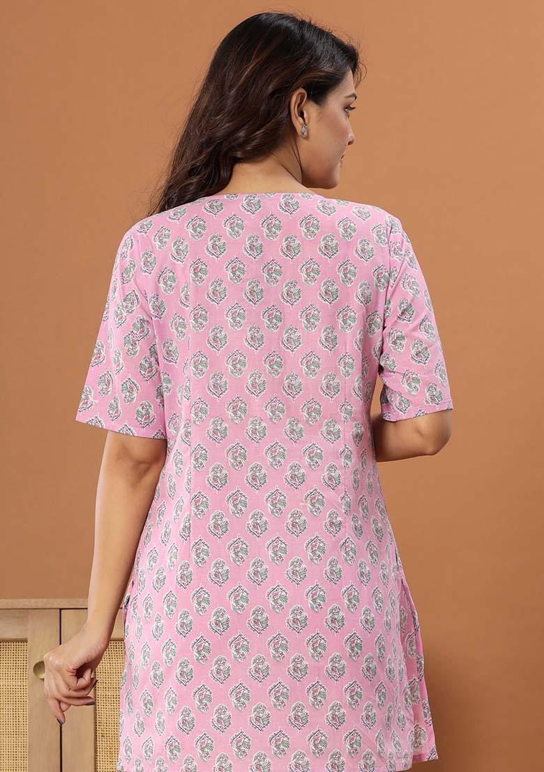 Pink Printed Cotton Tunic - Indya