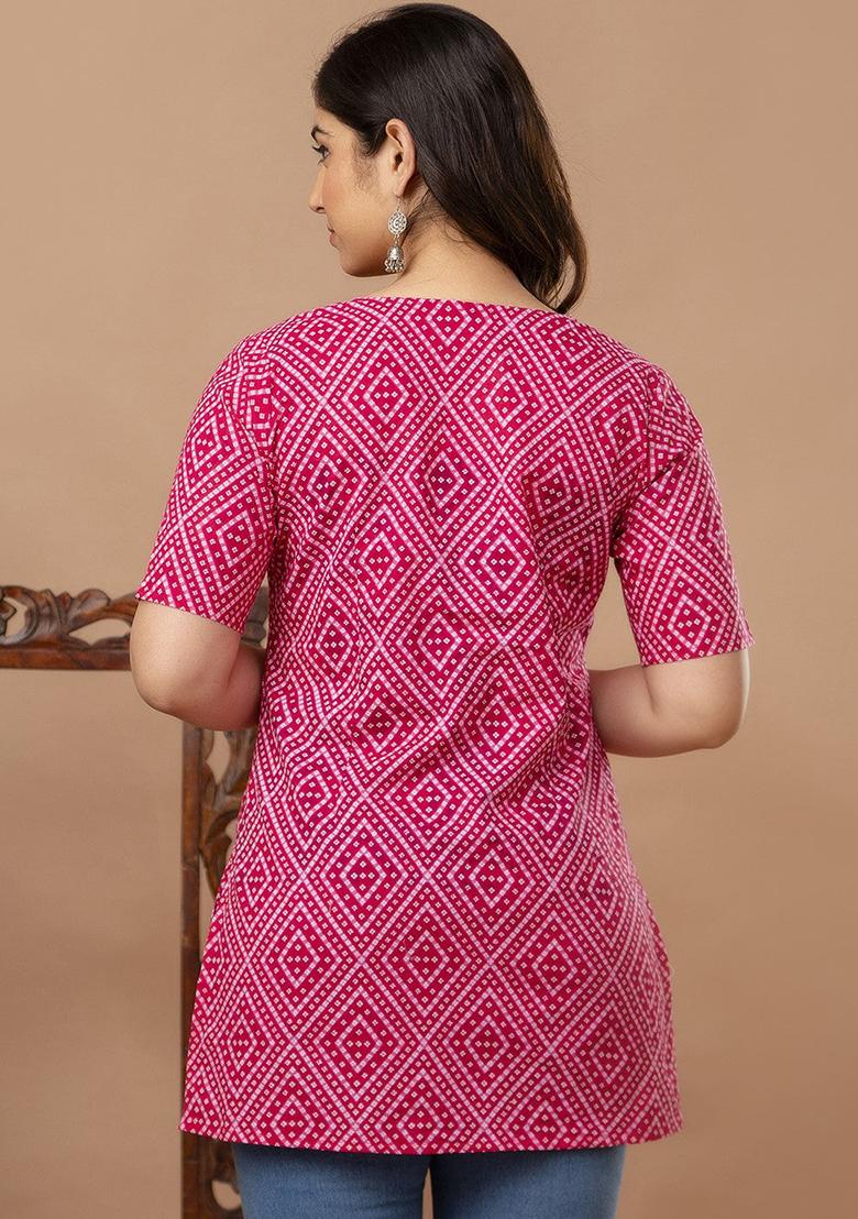 Pink Printed Cotton Tunic - Indya