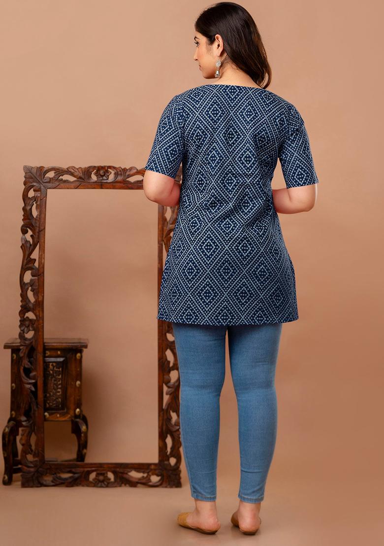 Blue Printed Cotton Tunic - Indya