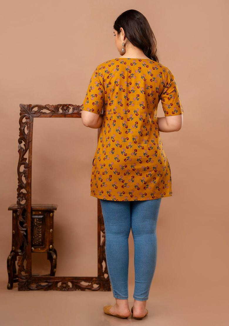 Yellow Printed Cotton Tunic - Indya