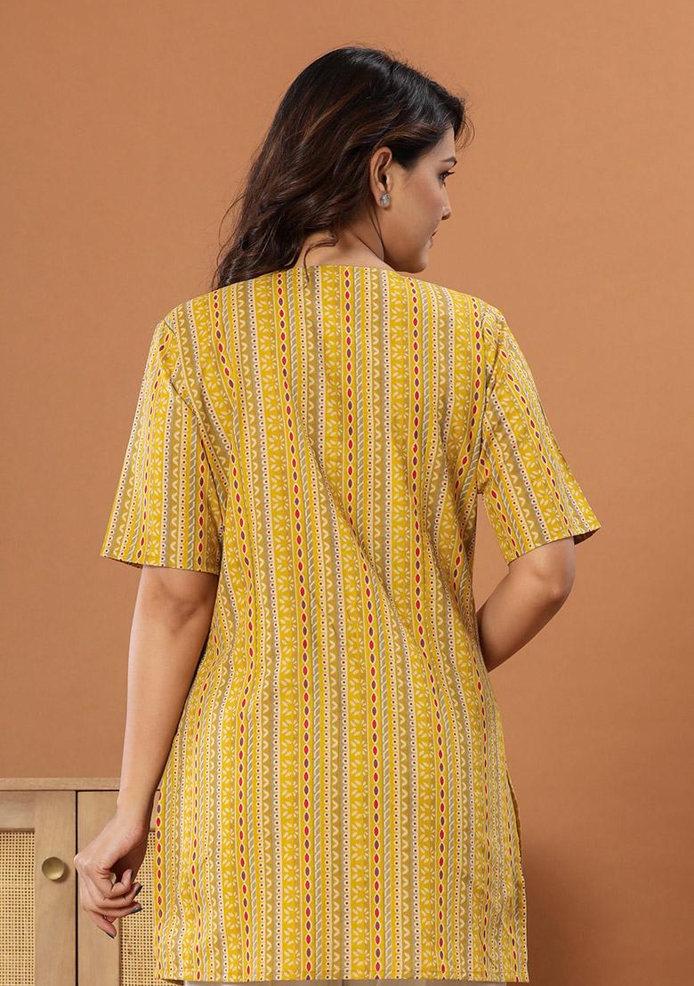 Yellow Printed Cotton Tunic - Indya